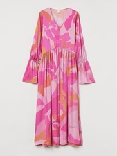 BNWT H&M Limited Edition - Pink Orange Patterned Wide Maxi Dress - Size L