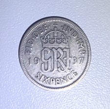 1937 SILVER RARE GEORGE VI SIXPENCE COIN ENGLISH CURRENCY