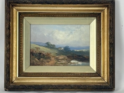 Antique oil landscape circle - antique,