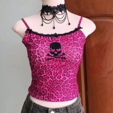 New Y2k spicy girl top leopard print skull print lace patchwork camisole vest