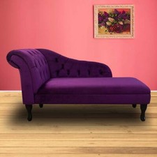 Purple Velvet Chaise Longue Chesterfield Buttoned Sofa Lounge Chair HANDMADE UK