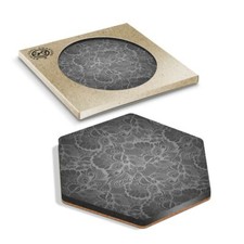 1 x Hexagon Coaster - BW - Vintage Teal Floral Wallpaper #43728