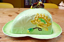 Vintage Carlton Ware Water Lily Cheese or Butter Dish and Lid Green