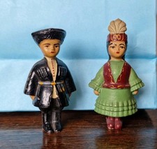 2 Vintage Soviet Russian Toy Figures Girl Native Folk Costume & Cossack Soldier
