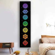 Chakra Fabric Chakra Symbols Wall Hanging With 7 Chakra Colours 150 x 40cm