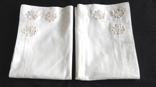 DITTON HILL Lovely Pair of Cream Vintage Pillowcases with Beige Applique Flowers