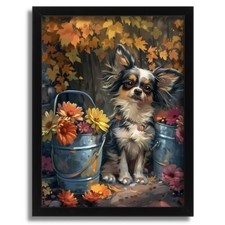 Chihuahua Art Print, Autumnal Wall Decor Floral Artwork, Chihuahua Art Gift Idea
