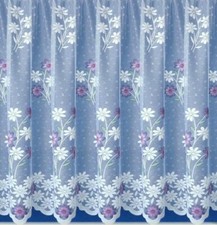 LAVENDER COLOUR DAISY FLOWER NET CURTAINS CARAVAN HOME BOAT - DROPS (20" - 71")