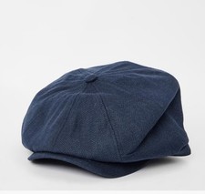 Ted Baker Herringbone Textured Baker Boy Hat Navy Size M/L New