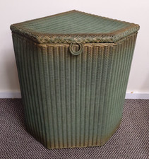 Vintage Lloyd Loom Lusty Corner Woven Laundry Storage Box Green With Hinged Lid