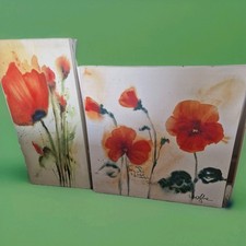 4 Canvas Block Prints Poppies Nature Floral Wall Hanging Art Red White Large