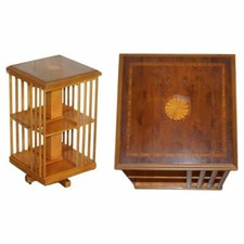 LOVELY SHERATON REVIVAL BURR YEW & SATINWOOD REVOLVING BOOKCASE SIDE END TABLE