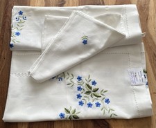Italian vintage Linen Hand Embroidery Flower  Rectangular Table Cloth 6 Napkins 