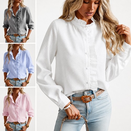 Womens ruffle neck shirts - v,
