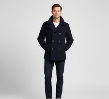 Levi's Pea Coat Men's M Navy Wool Blend Double Breasted Warm Winter