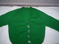 CHILDS V NECK CARDIGAN(EMERALD GREEN)(HAND KNITTED-DOUBLE KNIT-*(BRAND NEW)*
