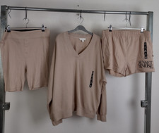 M&S Women's 2pcs Bundle Loungewear Size M Beige Ribbed Shorts Sweatshirt New F2