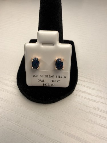 Black fire opal oval stud - black,