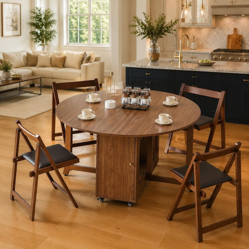 Round folding dining table - dining,