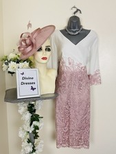 Veni Infantino Mother of Bride Size 16 Rose Pink & Ivory Dress & Fascinator