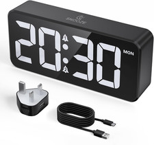 Alarm Clock Bedside Mains Powered, Digital Clock with Large LED Display, Dual Al