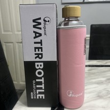 Bugucat 1 Litre Glass Bottle Pink Bottle Cover with Strap Brand New In Box