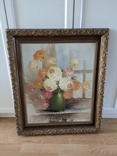 Original Oil Painting on Board Nicholas Bouquet Floral Roses Vase Flowers Signed