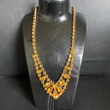 Vintage Gold Tone Orange Rhinestone Diamante Paste Necklace Art Deco Style