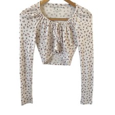 Aeropostale Womens Babydoll Top M White Floral Crop Y2K Inspired Boho Milkmaid