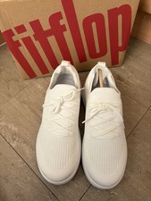 Fitflop UK 6 Women’s Super Q Knit Slip On Laced Sneakers Trainers Urban White