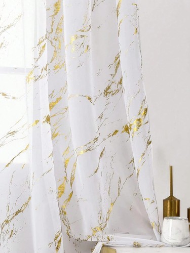 Voile curtain gold silver foil - voile,