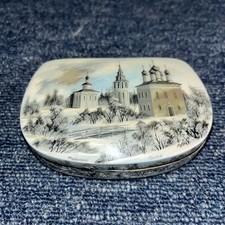 Vintage Small Fedoskino Mother Of Pearl Russian Lacquer Trinket Box