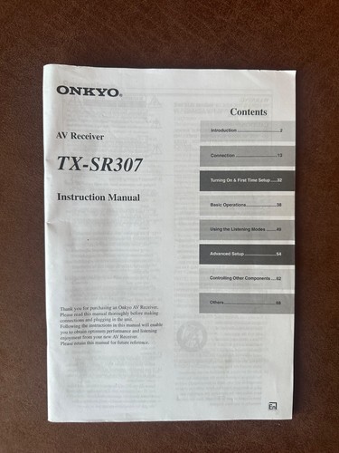 Instruction manual for - instruction, onkyo