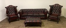 Chesterfield suite 4 seater sofa & 2 Queen Ann chairs + a s tool in oxblood red 