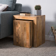 DAKOTA NATURAL MANGO 2 CUBE NEST SIDE END TABLE SOLID WOOD INDIAN FURNITURE NEW