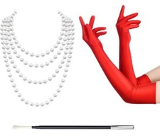 Womens red flapper gloves - red,