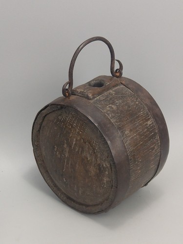 Antique oak cider costrel - , with