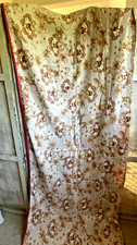 Antique Fabric Floral Cotton Cretonne Vintage Burgundy Honey Taupe Panel Textile
