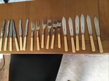 Vintage Sheffield EPNS Cutlery Set Faux Bone Handles Boxed 18 Piece