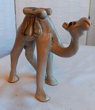 Ceramic Standing Beige Camel Figure Ornament With Pale Blue Green Saddle