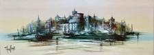 Original Ronald Folland Framed Oil Painting, “Castle in the Lake”, Certified