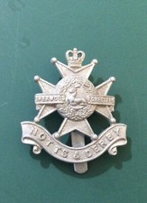 White Metal Queens Crown Sherwood Foresters Cap Badge