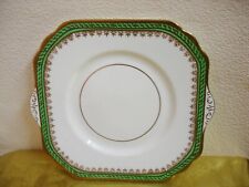 ART DECO GLADSTONE CHINA GEORGE PROCTOR CAKE PLATE - VINTAGE GREEN & GOLD BANDS
