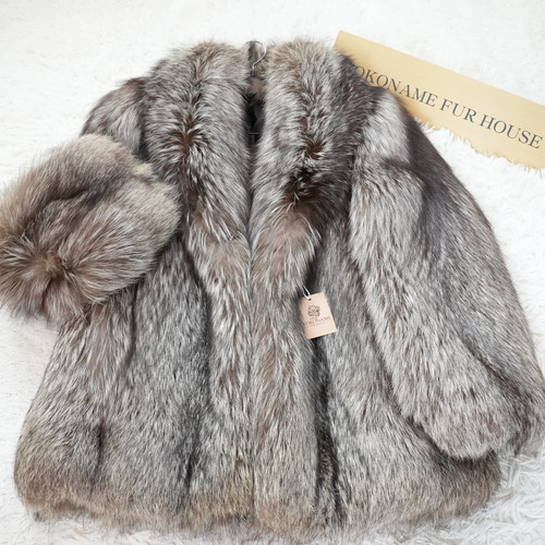 Silver fox fur coat genuine - fox,