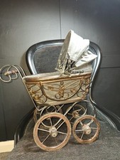 Vintage Reproduction Pram,pushchair,metsl,wood Material Construction,good Order