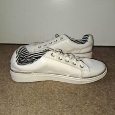 TU white trainers with no tie laces, silver band around sole, UK size 4