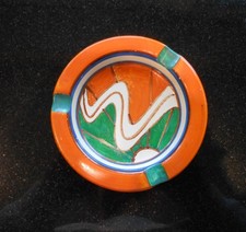 CLARICE CLIFF ASHTRAY in GREEN SUNRISE pattern.
