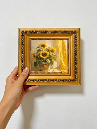 Sunflowers yellow curtain oil - yellow,
