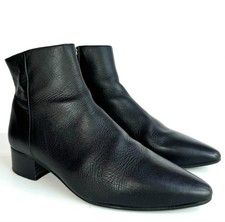 WHISTLES Black Leather Pinted Low Heel Zip-up Ankle Boots Size UK6 EUR39