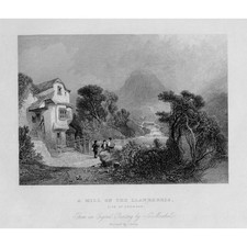 CAERNARVONSHIRE A Mill on the Llanberis side of Snowdon - Antique Print c1840